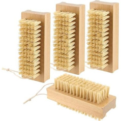 HEIHAK 4 Pieces Wooden Nail Brush, Double Sided Stiff Fingernail Brush with Hanging Rope, Nail Cleaning Brush for Hand Fingernails Foot Toenails