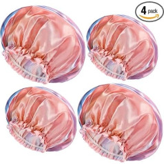 mikimini Shower Cap for Women, 4 Pack (2 Packs M and 2 Packs XL), Oversized Waterproof Shower Cap, Reusable, Washable, Pink, Fashionable Shower Cap X-Large