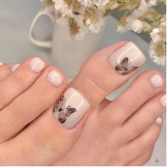False Toenails Glossy Stick on Toenails Bellerina Acrylic Fake Toenails Press on Toenails 24Pcs for Women and Girls，With solid glue, nail lamp(C)