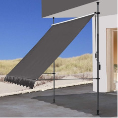 QUICK STAR Clamp Awning 250 x 130 cm Grey Balcony Awning Sun Protection Patio Canopy Height Adjustable from 200 - 290 cm Awning Balcony No Drilling Required