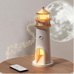 Aisny Lighthouse Decoration, Light House with LED Light, Moon Projection, Lighthouse Lamp, Beacon with Remote Control and Bluetooth Function, Gift for Christmas, Birthday, Thanksgiving, Valentine's