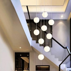 H.W.S Pendant Light Modern Staircase Ball Pendant Light Dining Table G9 Chandelier, Height Adjustable, Designer Ceiling Lamp, White LED Pendant Lamp Living Room Villa Kitchen Hallway Lamp, Retro Lamp