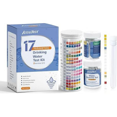 AssuTest 17 in 1 Complete Drinking Water Test Kit - 100 Strips + 2 Bacteria Tester Kits for Tap Water, Pool Water, House Water. Test Strips for Lead, Alkalinity, Chlorine, Hardness, Fluoride
