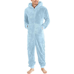 DondPO Jumpsuit Men's Cuddly Fluffy Fleece Flannel Oversize Jumpsuit Pyjamas Funny Stitch Cuddly Winter Pyjamas Cuddly One-Piece Men's Warm Long Costumes Full Body Suit, light blue