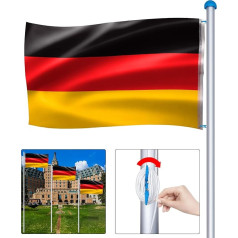 Froadp Height-adjustable aluminium flagpole, weather-resistant flag pole with Germany flag, cable pull and stable ground sleeve for outdoor use in concrete (total height 650 cm)