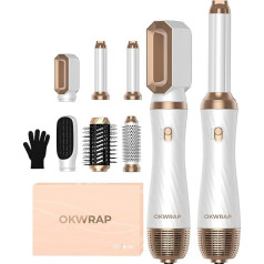 Hair Styler Set OKWRAP Airstyler 6 in 1 with Round Brush Hair Dryer, Warm Air Brush, Thermal Brush, Curly, All in One Air Styler, Volume Blow Dryer Brush, for Straightening, Drying, Volume, Curls