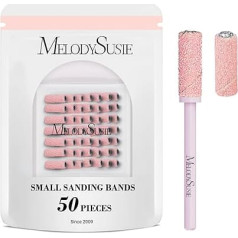 MelodySusie Pack of 50 Nail Drill Bits Small Sanding Bands with 3.1 mm Mandrel Bit, 120 Medium Grit Nail File for Acrylic Nails Gel Manicure and Pedicure Pink