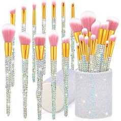 13 Piece Rhinestone Makeup Brush Set Bling Crystal Professional Face Cosmetics Mixing Liquid Foundation Powder Concealer Eyeshadow Make Up Beauty Tool Glitter with Holder (Silver)