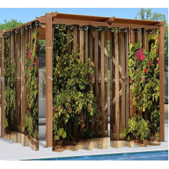 Syhi Qlty Outdoor Curtain Weatherproof, Blackout Curtain, Sun Protection, Privacy Screen Curtains for Garden, Patio, Balcony, Gazebo, Pergola, Pack of 2, 132 x 213 cm, 3D Garden Gate