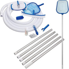 Deuba Cleaning Set Pool Maintenance Set Accessory Set Cleaning Brush Surface Net Pool Brush Hand Brush Telescopic Rod Swimming Hose Pool Tester Tablets Pool Thermometer