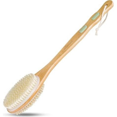 Bearona Back Scrubber with Soft and Stiff Natural Bristles Double Sided Long Wooden Handle Shower Brush Body Scrub for Bath or Dry Brush Bath Brush Body Brush