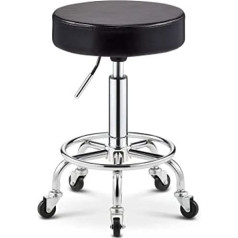 Stool on wheels hairdressing cutting stool with wheels, stool with backrest with orange faux leather seat, height adjustable 43-53 cm, supported weight 160 kg, adjustable salon stool with