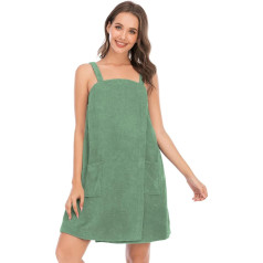 Veseacky Ladies Bath Towel Shower Towel with Pocket Adjustable Bathrobe and Face Headband S-3XL Light Green X-Large