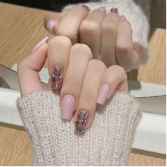Dazifan Press On Nails Cat Eye Fake Nails Nägel zum Aufkleben mit Strass Design, Glitter Acryl Fingernägel künstliche Nägel für Frauen (Style 14, L)
