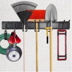 Werkzeugständer, Wandhalterung, Garage, Garten, Werkzeug-Organizer, 81,3 cm, Garten-Werkzeughalter mit 2 Schienen und 6 verstellbaren Haken für Schläuche, Gartengeräte, Trimmer, Werkstatt, Bürste,