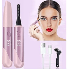 Heated Eyelash Curler, USB Rechargeable Electric Eyelash Curler, 15s Quick Heating, 4-Speed Temperature Control with LED Display, Mini Eye Lash Curler for Women and Girls (Pink)