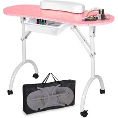 LEIBOU Professional 36 Inch Portable Manicure Table Nail Technician Desk Manicure Table with Wheels, Drawer, Sponge, Free Carry Bag (Pink Flower)