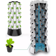 Hydroponic Tower Kit, Vertical Tower Hydroponic Growing System for Garden, Aeroponics for DIY Hydroponic Farming Equipment for Vegetables with Drinking Pump, Seed Bed and Net Pots, Black-48Pots