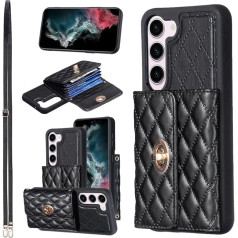 VQWQ Leather Wallet Case for Samsung Galaxy S23 - for Hanging Card Slot, Metal Stand, Magnetic Flip Case, Shockproof Protective Wallet Case for Samsung Galaxy S23 [21], Black