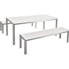 Contemporary 3 Piece Patio Dining Set with Benches White Aluminum Nardo