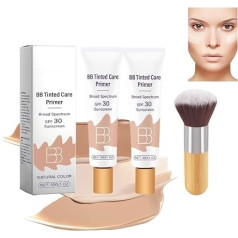 BB Blur Tinted Moisturiser SPF 30, Hydrating Full Coverage Concealer & BB Cream Tinted Moisturiser with Broad Spectrum Spf, Tinted Care Primer with Brush (Natural, 2)