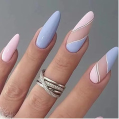 French False Nails Pink Heart Press on Nails Ballerina Acrylic Stick on Nails Almond Fake Nails 24pcs for Women and Girls(C)