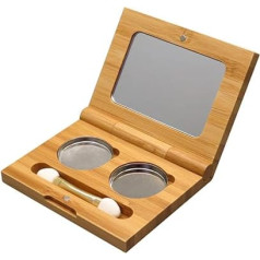 Bamboo Empty Eyeshadow Case, Double Grid Magnetic Eyeshadow Makeup Palette Cosmetic Organizer with Makeup Brush and Aluminum Palette for Eyeshadow Blush Powder