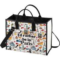 LEVLO Funny Eiffel Tower France Paris Travel Gifts I'd Rather Be In Paris Makeup Bag with Zipper for Women Be In Paris LT Cosmetic Bag, Be in Paris Lt, Cosmetic bag