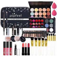JasCherry Make-Up Case Set for Women, 25 Pieces Portable Travel Makeup Set - Complete Cosmetic Set with Eyeshadow Palettes Lipstick Brush, Gift for Women and Girls