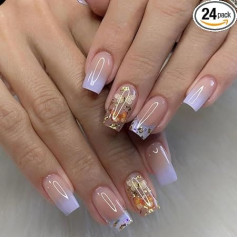 Sethexy Medium Square French Press On Nails Purple Tip False Nails Shiny Colour Gradient False Nails for Women and Girls 24 Pieces (5)