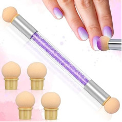 Greoer Nail Art Sponge Brush Applicator with 4 Replacement Heads, Double Head Acrylic Nails Ombre Sponge Nail Design Accessories for UV Gel and False Nail Art Rendering Tools (Purple)