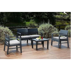 Dmora - Carpi Outdoor Lounge Set, Garden Set with 2 Armchairs, 1 Sofa and 1 Coffee Table, Rattan Look Seating Corner with Cushions, 100% Made in Italy, Anthracite