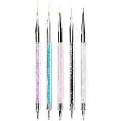 HOMEREVEL - 5 Pieces Nail Art Brushes Double Sided Nail Art Pens with Glitter Handle for Dotting, Painting and Designing Nails - Elegant Acrylic Nail Brushes