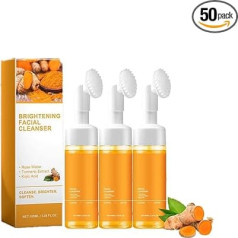 Turmeric Face Wash with Brush, Turmeric Foaming Facial Cleanser, Moisturising Glowing Exfoliating, Easy to Use for All Skin (3 Pieces)