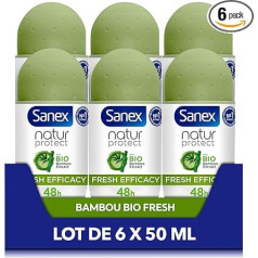 SANEX - Deodorant Ball Nature Protect Fresh Effacy - Deodorant for Men & Women - Organic Bamboo Extract & Natural Bamboo Powder - Odour Protection 48 Hours - Vegan - 6 x 50 ml