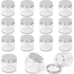 Keadic 15 Pieces 60 ml/2 oz Glass Jars with Lids Assortment Set, Mini Round Airtight Canning Sample Jars with Silver Lids, Tiny Makeup Containers Empty Cosmetic Containers for Lotions Powders Liquid