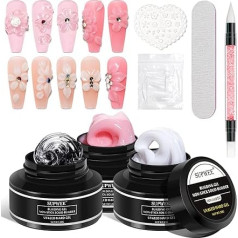 SUPWEE Solid Builder Gel 3D Nail Modelling Gel 3 Colours Clear White Pink Builder Gel Nails UV Nail Extension Gel for Nail Salon 30 g