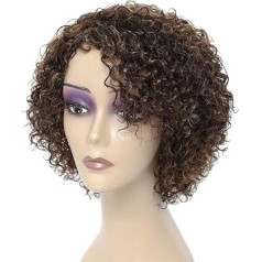 Morichy Short Curly Human Hair Wigs for Women Chocolate Brown Mix Medium Red Brown 130% Density Brazilian Human Hair
