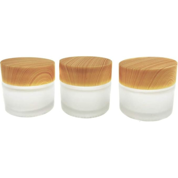 VASANA 3 Empty Refillable Glass Cosmetic Jars Face Cream Lip Balm Storage Container with Inserts and Wood Grain Lid for Makeup Exfoliating Oils Ointment Cream Lotions, transparent