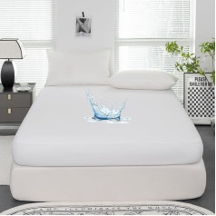 Oushebck Waterproof Mattress Protector 90 x 200 cm Fitted Sheet, Breathable Mattress Topper Incontinence Pad, Waterproof Mattress Cover Protection Moisture Protection Fitted Sheet, White