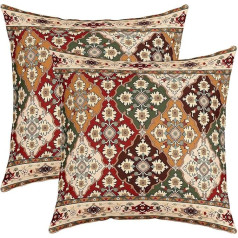 Set of 2 Boho Floral Throw Pillow Covers 24 x 24 cm Retro Flower Grid Pillow Covers Tribal Fashion Bohemian Tribal Cushion Covers Kids Vintage Antique Lattice Damask Paisley Decorative Pillow Covers