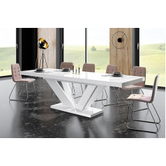 Designimpex Designer Dining Table HEU-111 High Gloss Extendible 160 to 256 cm (High-Gloss White)