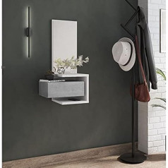 Dmora - Entrance Furniture with Mirror, Hallway Entrance with Drawer and Shelf, Pocket Empty for Small Apartments, 43 x 32 x 90 cm, White and Concrete