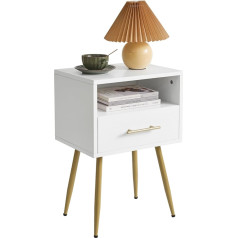 Ibuyke Mid-Century Modern Bedside Table with Legs, Minimalist and Practical Side Table with 2 Levels of Storage Space for Bedroom, Living Room, White WNS004W