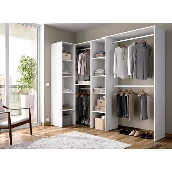 Dmora - Quadro Large Walk In Corner Wardrobe Structure Open Corner Clothes Hanger 228 x 79 x 187 cm White
