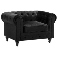 Beliani Elegant English Style Armchair Velvet Fabric Black Chesterfield