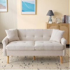 Drixno Double Sofa Upholstered Sofa with Thick Cushions Upholstered Furniture Beige Chenille Fabric Suitable for Living Room Bedroom Apartment