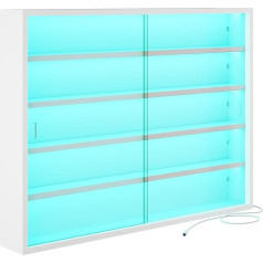 Kimenich Collector's Display Cabinet, 5-Tier Glass Display Cabinet with LED Lighting, Hanging Wall Display Cabinet, Wall Shelf with Glass Doors, Hanging Display Cabinet for Figurines, Display