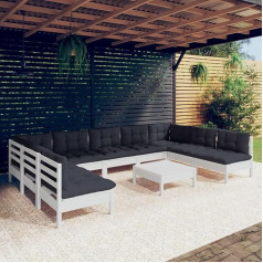 Homgoday 10 Piece Garden Sofa Set with White Pine Cushions Outdoor Sofa Set Outdoor Garden Furniture Set Z1