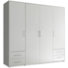 Stella Trading Valencia Wardrobe in White – Versatile 4-door hinge-door wardrobe with lots of storage space for your bedroom – 206 x 195 x 60 cm (W x H x D)